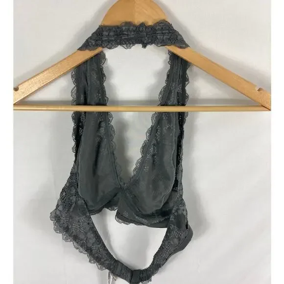 Free People Womens Gray Galloon Lace Halter Bra size medium - Picture 6 of 6